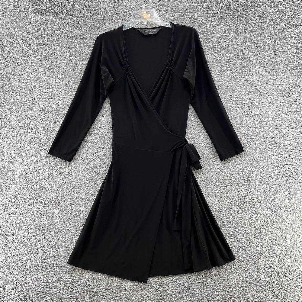Norma Kamali Dress Large Black Stretch Jersey Classic Wrap Dress LBD Career